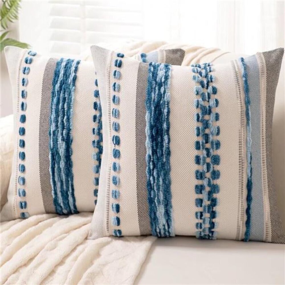 Boho Throw Pillow Covers 18x18 Set of 2 Farmhouse Decorative Cushion Case